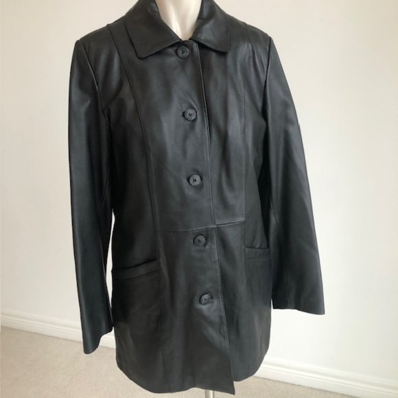 Black DANIER Leather Mid-Length Button-Front Coat / Jacket with Liner Vest XS - Picture 2 of 16